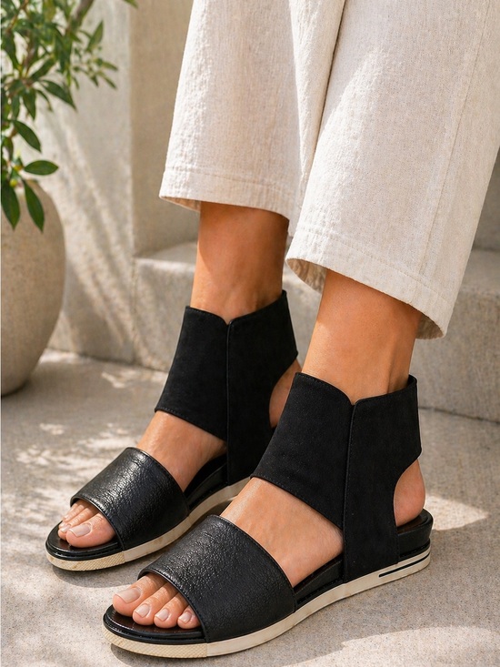 Eileen Fisher Shoes - Eileen Fisher Black Leather Ankle Strap Sandals | Minimalist Comfort | Size 8.5